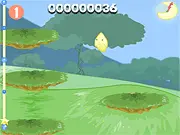 Screenshot of Star Bound Jumper online game showing a yellow star character jumping between small floating platforms in the blue sky