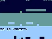 Screenshot of Space is Key 2, showing a small square block moving through a series of dark rectangular platform obstacles against a gray background