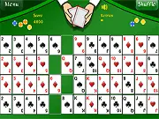 Screenshot of Gaps Solitaire card game interface showing a tableau of 52 cards laid out with empty 'gap' spaces and sequential card runs in progress