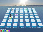 Screenshot of the Ice World online game showing the character on a slippery platform trying to collect flags with minimal jumps.