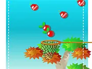 Screenshot of Falling Apple online game with a small net moving at the bottom of the screen to catch multiple red and green apples dropping from the top