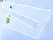 Screenshot of Orbis Venatus online game showing the blue ball navigating a complex maze toward the green exit.