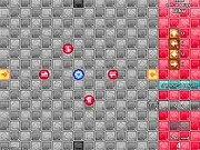 tChu online puzzle game screenshot showing small blue Chus and pink Nyans on a grid with colorful directional arrows and a central portal