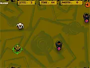 Intense action gameplay screenshot from Terrorlympics III online, showing the player dodging explosive enemies to reach a bonus item