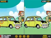 Mr. Bean Car Differences online game screenshot, spotting differences between two pictures of Mr. Bean's car, free puzzle game on PlayArcadeHub