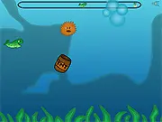 Race to Evolve online game screenshot, underwater creature collecting bubbles and avoiding TNT barrels, free speed-run arcade game on PlayArcadeHub