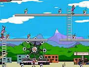 Screenshot of the Braineaters From Mars game, likely showing a cartoonish character running past carnival booths and scattered flower pots on a timer.
