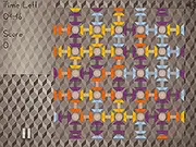 Fretwork Color Puzzle free online game screenshot, showing geometric Art Deco wheels being rotated to match colored chains.