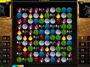 The Match-3 puzzle board next to a fantasy character fighting a dark creature in the online hybrid game Dark Legion 2