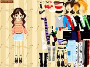 Screenshot of Mariah Dressup online game showing a cute teenager character with a large selection of trendy clothes, hairstyles, and accessories around her