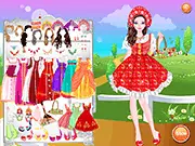 Screenshot of Russian Princess Dress Up online game showing a princess wearing a traditional Russian attire like a Sarafan and Kokoshnik.
