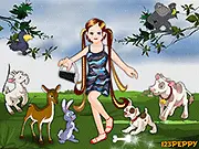 The Ayanna doll character in a colorful, animal-themed outfit from the Ayanna Doll Dress Up online game.