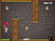 The Whirly Piggy game character flying through space, collecting money bags while dodging obstacles in this free online adventure game