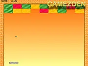 Tri Color Blocks game screenshot showing a brightly colored paddle bouncing a white ball upwards towards multiple rows of red, yellow, and blue brick blocks