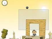 Screenshot of Drawfender game showing a drawn line acting as a barrier to deflect a cannonball away from a small character (the philanthropist).