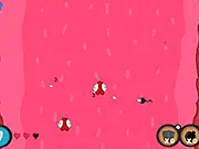 Xana Shooter game screenshot showing a futuristic spaceship firing rapidly at a screen full of approaching alien enemy vessels in a dark, starry space background