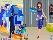 Blue Style Dress Up free online fashion game, lady wearing a blue dress, monochromatic makeup and styling game, PlayArcadeHub