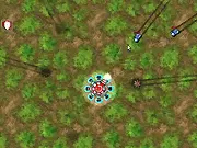 Bunker Survival free online shooter game screen showing the player defending a bunker against waves of attacking enemy machines