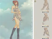 Modern Mucha free online dress up game, showing an elegant doll dressed in a flowing Art Nouveau gown