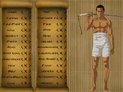 Male Warrior Costume Creator free online game screenshot, designing an Asian-inspired warrior with armor and weapons
