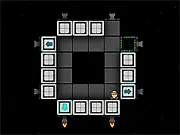 Gravistation free online puzzle game screenshot showing a character standing on a platform in a rotating space station level with keys visible