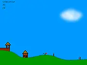 Castle Archer game screenshot, archer character defending a stone castle wall from incoming knights and bandits, tower defense game