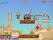 Gang Blast free online puzzle shooter game, character shooting at bandits behind obstacles, physics aiming game