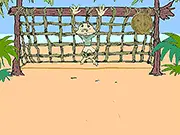 Coconut Joe's Soccer Shootout free online game, shooting a coconut on a tropical beach soccer field, physics sports game