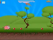 Oink Bunk free online action runner game screenshot, character jumping and shooting lightning at obstacles