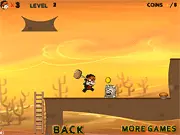 Stan The Man Flash free online game screenshot, character Stan running and jumping to collect gold coins in a cartoon village