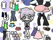 Anime character Yuki Nagato from The Haruhi Suzumiya series wearing a customizable outfit in a dress-up doll game