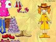 The main screen of the Cute Fruit Girl Dress Up game showing a girl model surrounded by bright, fruit-themed dresses and accessories.