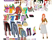 The character Hannah smiling, wearing a beautiful, brightly colored dress and accessories from the Pretty Hannah Style Dress Up game.