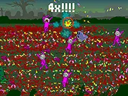 Halloween Panic free online game screenshot, showing a hero sharply shooting a scary monster like a ghost or ghoul.