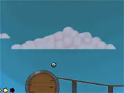 Gameplay screenshot of Tadpole Trouble Online showing the tadpole jumping with momentum from a fan towards a gap to grab stars