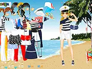 Screenshot of Girl Sailor Fashion game showing a girl model in a trendy outfit combining a striped sailor top with modern shorts and accessories