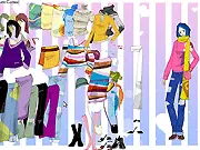 A girl model in the free online game Winter Women Fashion wearing a stylish, layered winter outfit with a scarf and long slacks.
