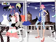Screenshot of Spotted Trendy Clothes game showing a stylish girl model wearing a spotted top and skirt with matching accessories and a trendy hairstyle
