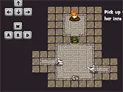 The Fire God character and his minions searching for sacrificial cows in the free strategy game Sacrifire.