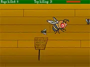 Gameplay screenshot of the free online game Splat, showing a hand with a fly swatter hovering over several cartoon bugs on a surface.