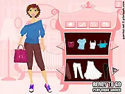 Screenshot from Lucy's Dressup online game showing a girl with various clothes, shoes, and accessories laid out for her to choose the perfect outfit for a date