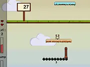 Jumping Rabbit free online arcade game screenshot, cartoon rabbit character jumping up floors, high score avoidance game
