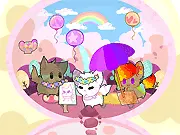 A close-up of a colorful, cheerfully decorated balloon with a large smile and accessories in the free online design game Balloons n Smiles
