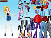 Star Girl Fashion game screenshot showing a female celebrity with diverse clothing, hairstyles, and accessories ready for a modeling or acting event; play free dress-up online