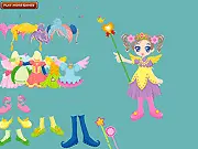 Sue Costume Dress Up online game screenshot showing Sue transformed into a little princess wearing a purple ballgown and crown