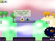 Screenshot of Tiny Massive Galaxy platformer game, character jumping through a custom-built level, level editor screen, play free online platformer on PlayArcadeHub