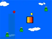 Gameplay screenshot of Random Story Time online platformer game, showing character collecting coins and avoiding an enemy.