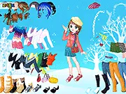 Daisy Wintertime Dress Up free game screenshot - a girl named Daisy wearing a stylish and warm winter outfit (coat, scarf, hat).