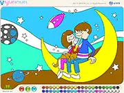 Moon Lovers Coloring online game page, magical princess and prince coloring book