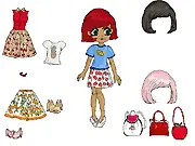 Screenshot of Fresh Fruit Dress Up game showing a female character wearing an outfit styled with bright fruit patterns and accessories, such as a watermelon hat.
